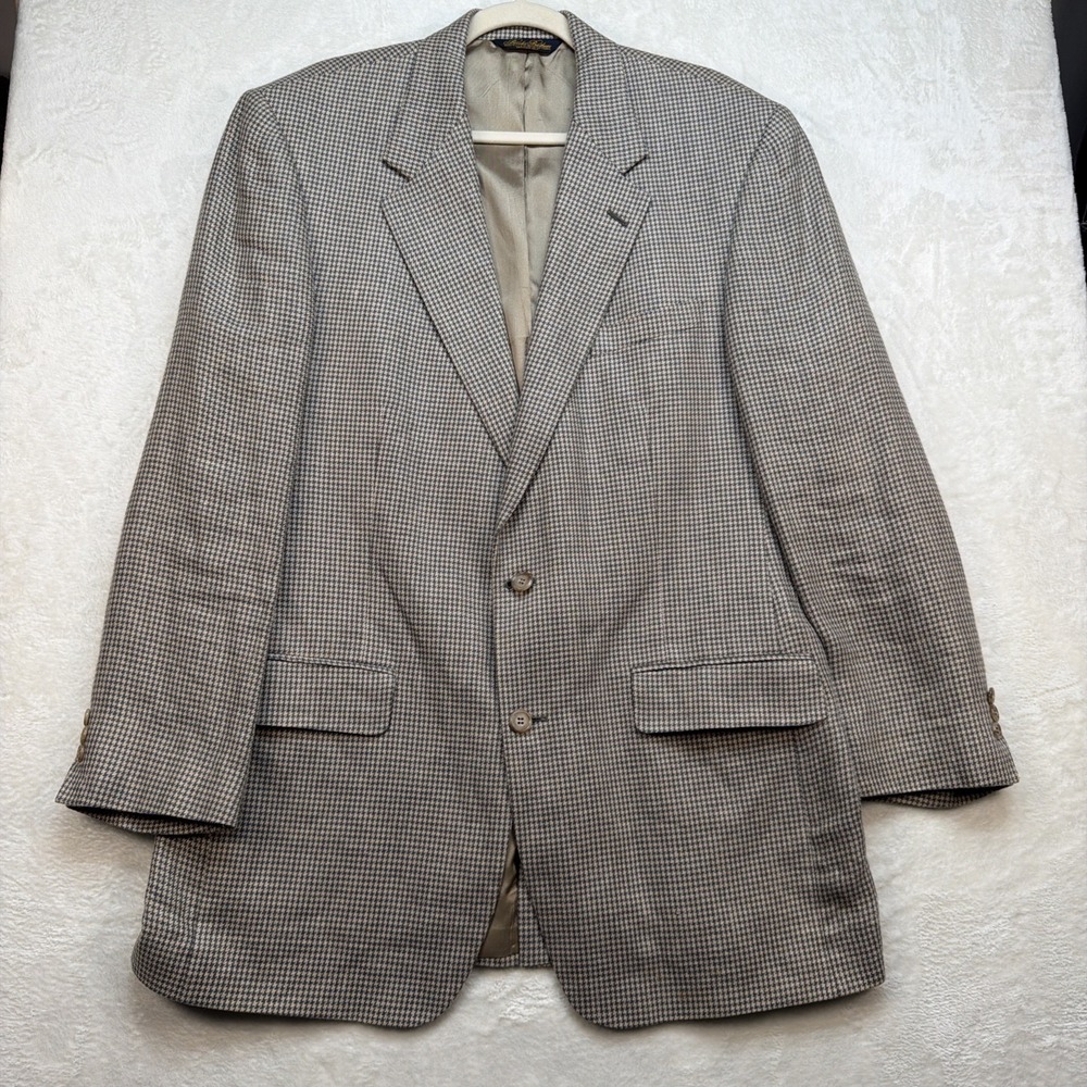 Brooks Brothers Linen Blazer 42L Houndstooth Beige Sport Coat Classic